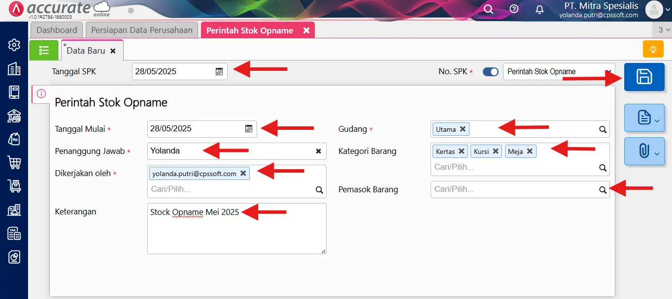 mencatat proses stok opname